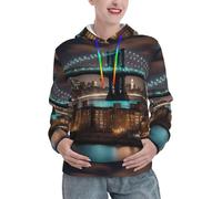 New York Manhattan Bridge Night Print - Sudadera con capucha para mujer, informal, de manga larga, con cordón y bolsillo, Negro -, S