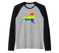 New York Mapa USA Estado Arco Iris Bandera Pride Month Camiseta Manga Raglan