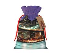 New York Night - Bolsa de Navidad con cordón y etiqueta de papel kraft de 4.7 x 6.9 pulgadas para regalos de Halloween