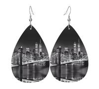 New York - Pendientes de cuero con estampado de lágrima para mujer, perfectos para fiestas y accesorios de disfraces, talla única, cuero, sin piedras preciosas