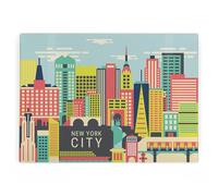 New York - Protector de encimera rectangular grande de vidrio, diseño de bloques de recuerdos de la ciudad americana, tabla de cortar y cortar lisa con patas antideslizantes, 39 cm x 28,5 cm