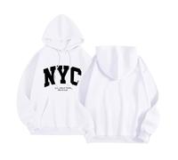 New York - Sudadera ligera con capucha para mujer, cómoda, holgada, casual, ajuste holgado, con letras gráficas, suéter de campo Workou College 2026 gótico Y2K occidental para mujer, blanco, L