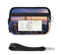 New York Sunset USA - Mini funda para tarjetas con cremallera para mujeres y hombres, con ventana de identificación, cartera de Nueva York, portátil, ligera, pequeña, con cremallera, organizador de