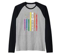 New York Us American Flag Rainbow Gay LGBT Pride Month Camiseta Manga Raglan