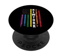 New York Us American Flag Rainbow Gay LGBT Pride Month PopSockets PopGrip Adhesivo