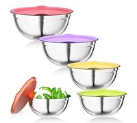 Newaner 5 piezas Cuencos para mezclar, ensaladera de acero inoxidable con colores tapa hermética, 4.5L/3.5L/2.5L/2L/1.4L bol cocina son apilables y aptos para lavavajillas, Ahorra Espacio, plata