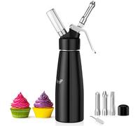 Newaner 500 ml sifón de Cocina espumas, sifon de Nata Aluminio con 3 boquillas Acero Inoxidable y 1 Cepillo, dispensador de Crema para Decorar Pasteles de cumpleaños, pastelería, Helados y postres