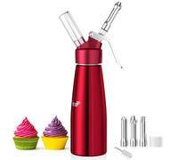 Newaner 500 ml sifón de Cocina espumas, sifon de Nata Aluminio con 3 boquillas Acero Inoxidable y 1 Cepillo, dispensador de Crema para Decorar Pasteles de cumpleaños, pastelería, Helados y postres