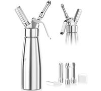 Newaner 500 ml sifón de cocina espumas, sifon de nata aluminio con 3 boquillas acero inoxidable y 1 cepillo, dispensador de crema para decorar pasteles de cumpleaños, pastelería, helados y postres