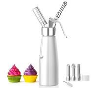 Newaner 500 ml sifón de Cocina espumas, sifon de Nata Aluminio con 3 boquillas Acero Inoxidable y 1 Cepillo, dispensador de Crema para Decorar Pasteles de cumpleaños, pastelería, Helados y postres