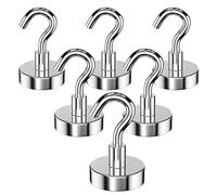 Newaner 6 piezas 25MM ganchos magnéticos 22KG fuerza de atracción, imanes neodimio gancho desmontable, gancho magnetico redondos extrafuerte para refrigerador de cocina, techo, parrilla, medio