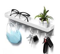 Newaner cuelga llaves, colgador llaves con estante y 6 ganchos, Soporte de pared para llaves pared sin taladrar para almacenamiento de llaves en la entrada, Cubiertos de cocina colgantes, blanco