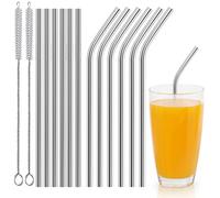 Newaner Pajitas Reutilizables Acero Inoxidable 12 Piezas (6 Rectas + 6 Curvas), Pajitas Comestibles de 21 cm con 2 Cepillos de Limpieza, Pajitas Metal para Cócteles, Leche Helada, Batidos