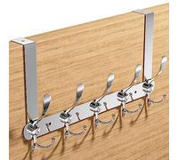 Newaner Perchero de puerta de acero inoxidable, gancho para puerta para colgar con 5 ganchos, gancho para la puerta sin taladrar para puertas más gruesas (4-4,5 cm), para baño, dormitorio, cocina,