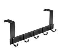 Newaner Perchero para Puerta Colgador puerta Aluminio con 5 ganchos, Ganchos que se pueden colgar en las puertas sin taladrar,Adecuado para dormitorio, baño(Negro)
