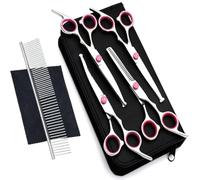 Newaner Tijeras para Peluqueria Canina Profesional, Tijeras de Acero Inoxidable con Puntas Redondas de Seguridad, Incluye Tijeras para Adelgazar, Tijera Curvas y Rectas, Peine, Violeta