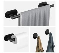 Newaner Toallero para Papel higiénico, Gancho sin taladrar, Color Negro Mate, Gancho Adhesivo, Soporte para Papel higiénico, Barra de Toallas, 4 Piezas, Incluye toallero de baño, Soporte para Rollos