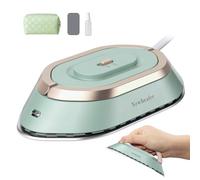 Newbealer Plancha de Viaje para Ropa, Plancha Pequeña Universal 100V-240V | Mini Dimensiones 15,5x8x3,4 cm, Ligera y Compacta sin Vapor con Suela de Cerámica Antiadherente, Bolsa de Transporte, Verde