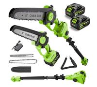 NewBeny 2 en 1 Podadora de Altura, Mini Motosierra de 8 Pulgadas con Pértiga Telescópica, Motosierra Eléctrica con 2 Baterías de 3000 mAh, Herramientas de Jardinería para Podar árboles y Cortar Ramas