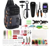 NewBEP Mochila de pesca con cajas de aparejos, kit de herramientas de pesca, ligera, resistente al agua, bolsa de hombro con soporte para caña, regalo de pescador, agua salada y agua dulce
