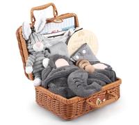Newborn Gift Basket, Baby Gifts for Birth, 9 in 1 Baby Gift Set Birth with Baby Blankets, Baby Triangle Scarf, Plush Toys, Greeting Cards, Birth Cards, Socks, Gift Boxes Baskets