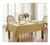 Newbridge Mantel de tela de damasco festoneado Portofino de Acciσn de Gracias, 60 x 144 pulgadas, rectangular, dorado, resistente a las arrugas y
