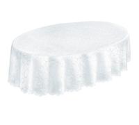 Newbridge Mantel de tela de damasco festoneado Portofino de Acciσn de Gracias de 59.8 x 83.9 in, ovalado, blanco, resistente a las arrugas y las