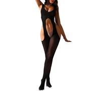 NewBull Body Sexy Mujer Lencería Transparente Malla Elástica Bodystocking Traje Travieso Caliente Camisón Bodysuit Abierto Resille Mono Sin Mangas Sin Entrepierna Camisón Clubwear Bal