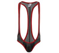 NewBull Borat Mankini para hombre Sexy Red Jockstrap Body Transpirable Extensible Pijama Cosplay Lencería Traje de baño, Negro , Talla única