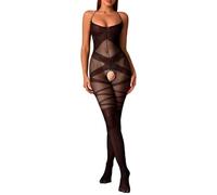 NewBull Combinaison Sexy para Mujer Bodystocking de Red Transparente, Pijama Bodysuit Sin Entrepierna, Ropa de Noche con Rayas Cruzadas, Lencería Erótica Sexy y Atrevida en Negro