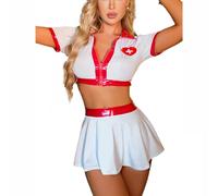 NewBull Disfraces de Enfermera para Mujer Sexy Conjunto de Lencería Traje de Halloween Picardía Cosplay Costume Fantasía Uniforme Ropa Interior Disfraz Juego de Rol Divertido para Fiestas