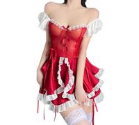 NewBull Lencería sexy para mujer, disfraz de criada francesa, ropa interior sexy para cosplay, disfraz de criada francesa, uniforme, vestido sexy, ropa interior (rojo)