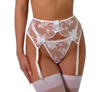 NewBull Ligueros para mujer, ligueros, tirantes de cintura, conjuntos de lencería, ropa interior, ligueros, sexy, con 4 soportes, ligas ajustables, liguero para mujer + tanga, Blanco, talla única