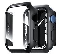 NEW'C 2 Pack Funda + Protector de Pantalla para Apple Watch Series 7 45mm - Funda con protección de Vidrio Templado incorporada para Apple Watch 45mm Series 7 - Negro
