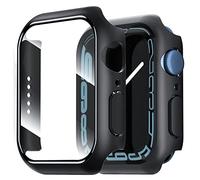 NEW'C 2 Pack Funda + Protector de Pantalla para Apple Watch Series 8/7 41mm - Funda con protección de Vidrio Templado incorporada para Apple Watch 41mm Serie 8/7 - Negro