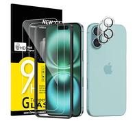 NEW'C 2 x Protector Pantalla para iPhone 16 (6,1 Pulgadas) y 2 x Protector Pantalla Protector de Lente de Cámara - Cristal Templado - Ultra Resistente - Herramienta de instalación fácil incluida