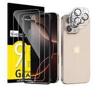 NEW'C 2 x Protector Pantalla para iPhone 16 Pro Max (6,9 Pulgadas) y 2 x Protector Pantalla Protector de Lente de Cámara-Cristal Templado - Ultra Resistente- Herramienta de instalación fácil incluida