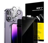 NEW'C 2 x Protector Pantalla privacidad para iPhone 14 Pro Max (6,7 Pulgadas) y 2 x Protector Pantalla Protector de Lente de Cámara -Cristal Templado-Ultra Resistente-Ángulo de Privacidad 28 Grados