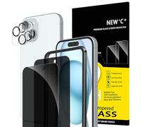 NEW'C 2 x Protector Pantalla privacidad para iPhone 15 (6,1 Pulgadas) y 2 x Protector Pantalla Protector de Lente de Cámara - Cristal Templado - Herramienta de instalación fácil incluida