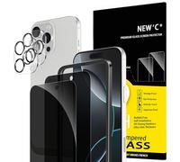 NEW'C 2 x Protector Pantalla privacidad para iPhone 16 Pro Max (6,9 Pulgadas) y 2 x Protector Pantalla Protector de Lente de Cámara - Cristal Templado -Herramienta de instalación fácil incluida