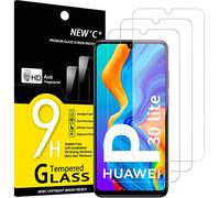 NEW'C 3 Piezas, Protector Pantalla para Huawei P30 Lite, Nova 4e, Cristal templado Antiarañazos, Antihuellas, Sin Burbujas, Dureza 9H, 0.33 mm Ultra Transparente, Ultra Resistente