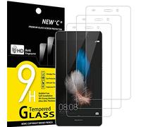 NEW'C 3 Piezas, Protector Pantalla para Huawei P8 Lite, Cristal templado Antiarañazos, Antihuellas, Sin Burbujas, Dureza 9H, 0.33 mm Ultra Transparente, Ultra Resistente