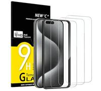 NEW'C 3 Piezas, Protector Pantalla para iPhone 15 Pro (6,1 Pulgadas), Cristal templado con herramienta de instalación fácil incluida, Antiarañazos, Antihuellas, Dureza 9H, Ultra Resistente