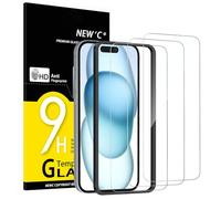 NEW'C 3 Piezas, Protector Pantalla para iPhone 16,iPhone 15 (6,1 Pulgadas), Cristal templado con herramienta de instalación fácil incluida, Antiarañazos, Antihuellas, Dureza 9H, Ultra Resistente
