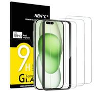 NEW'C 3 Piezas, Protector Pantalla para iPhone 16 Plus,iPhone 15 Plus (6,7 Pulgadas), Cristal templado con herramienta de instalación fácil incluida, Antiarañazos, Dureza 9H, Ultra Resistente