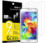 NEW'C 3 Piezas, Protector Pantalla para Samsung Galaxy S5, Cristal Templado Antiarañazos, Antihuellas, Sin Burbujas, Dureza 9H, 0.33 mm Ultra Transparente, Ultra Resistente