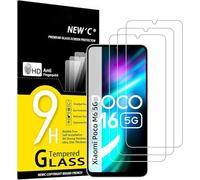 NEW'C 3 Piezas, Protector Pantalla para Xiaomi Poco M6 5G (no compatible M6 4G/M6 Pro), Cristal templado Antiarañazos, Antihuellas,Sin Burbujas, Dureza 9H,0.33 mm Ultra Transparente, Ultra Resistente