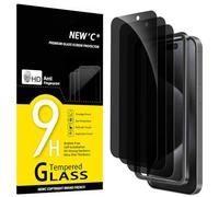 NEW'C 3 Piezas, Protector pantalla privacidad para iPhone 15 Pro (6,1 Pulgadas), Cristal Vidrio Templado Antiespia con herramienta de instalación fácil incluida - Ángulo de Privacidad 28 Grados