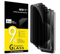 NEW'C 3 Piezas, Protector pantalla privacidad para iPhone 15 Pro Max (6,7 Pulgadas), Cristal Vidrio Templado Antiespia con herramienta de instalación fácil incluida - Ángulo de Privacidad 28 Grados