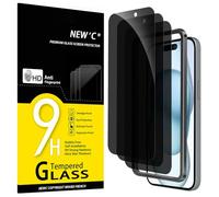 NEW'C 3 Piezas, Protector pantalla privacidad para iPhone 16 Plus,15 Plus (6,7 Pulgadas),Cristal Vidrio Templado Antiespia con herramienta de instalación fácil incluida-Ángulo de Privacidad 28 Grados